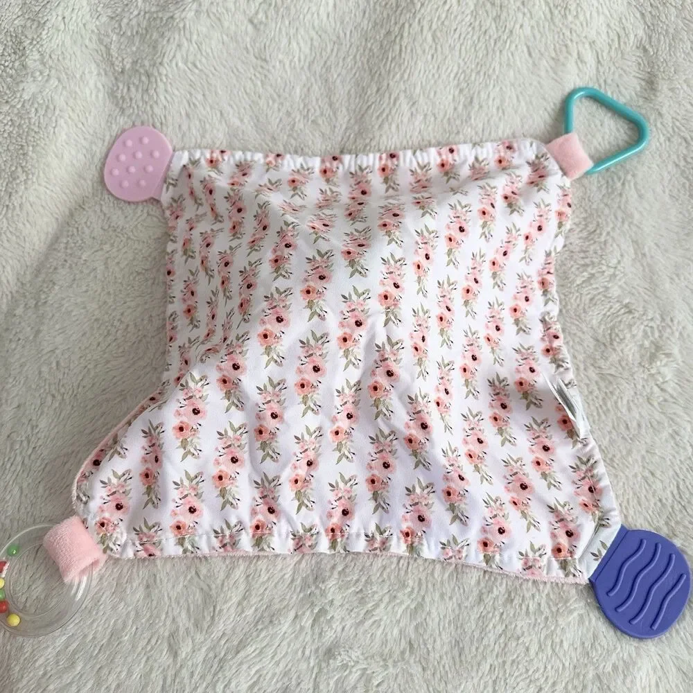 Modern Baby Elephant Pink Plush Security Blanket Lovey Teether Rattle 11”